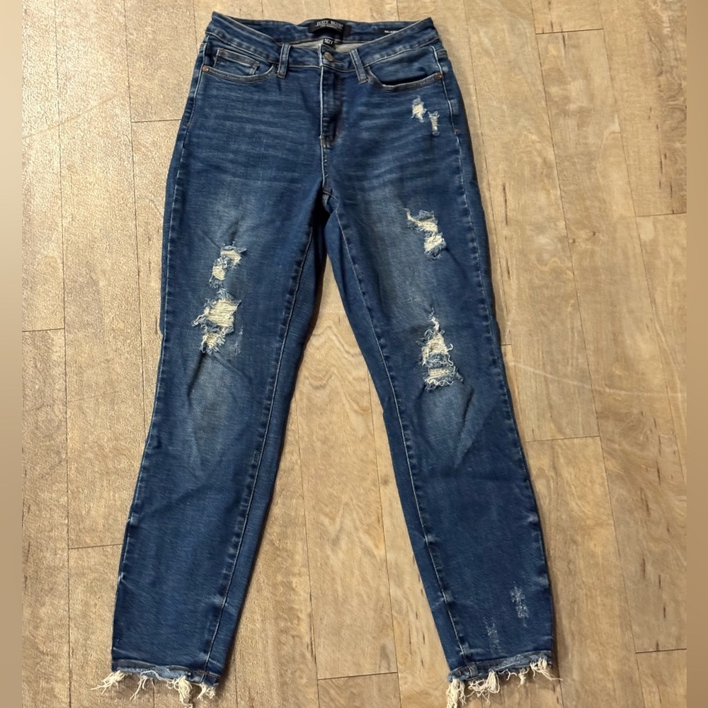 Judy Blue Dark Wash Distressed Jeans Relaxed Fit Size 5/27